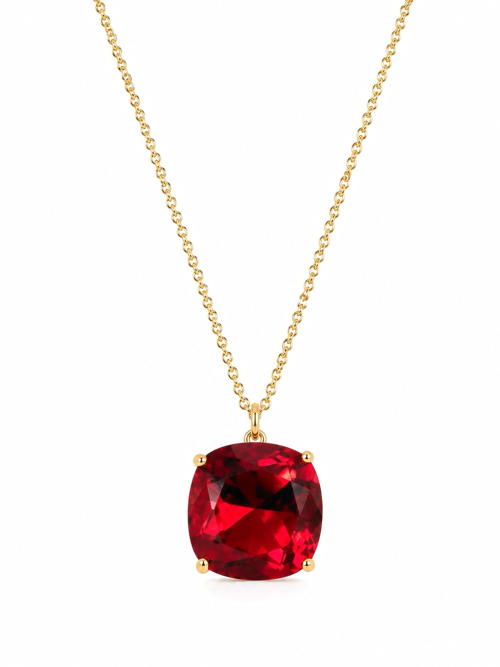 Tory Burch Gold Tone Red Cushion Cut Crystal Pendant Necklace